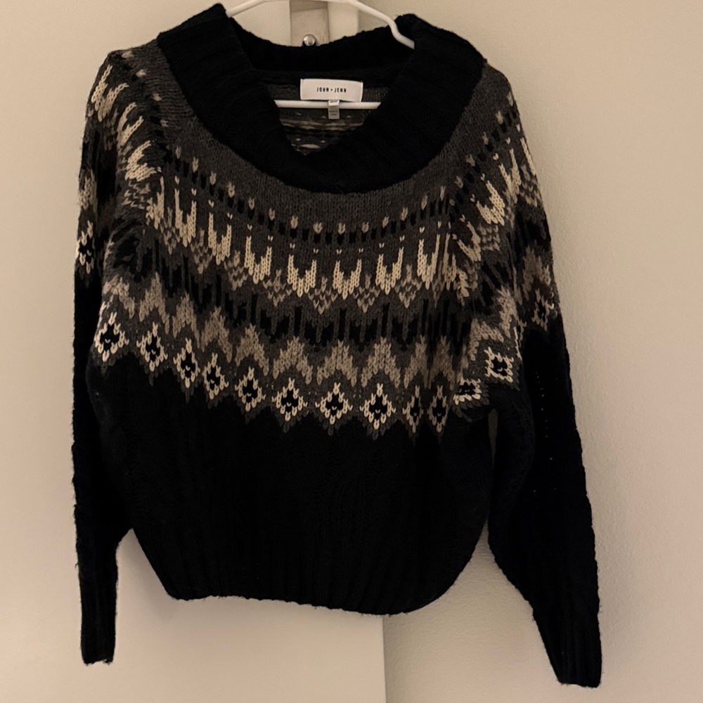 John + Jenn Black and Gray Fairisle Sweater